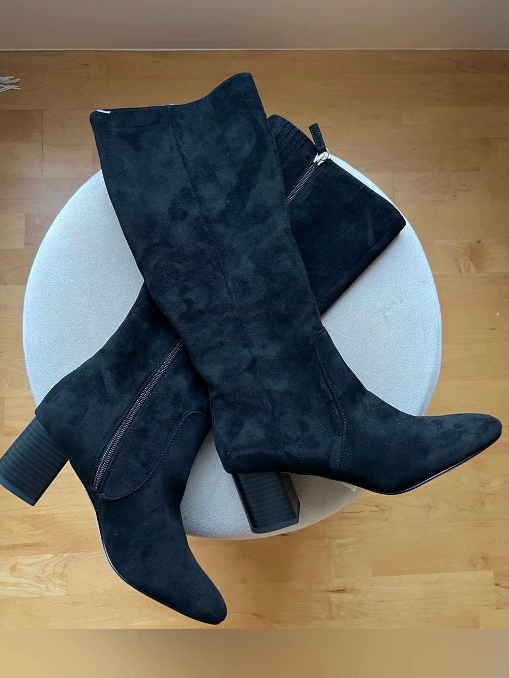 J. Crew Black Suede Knee-High Block Heel Boots